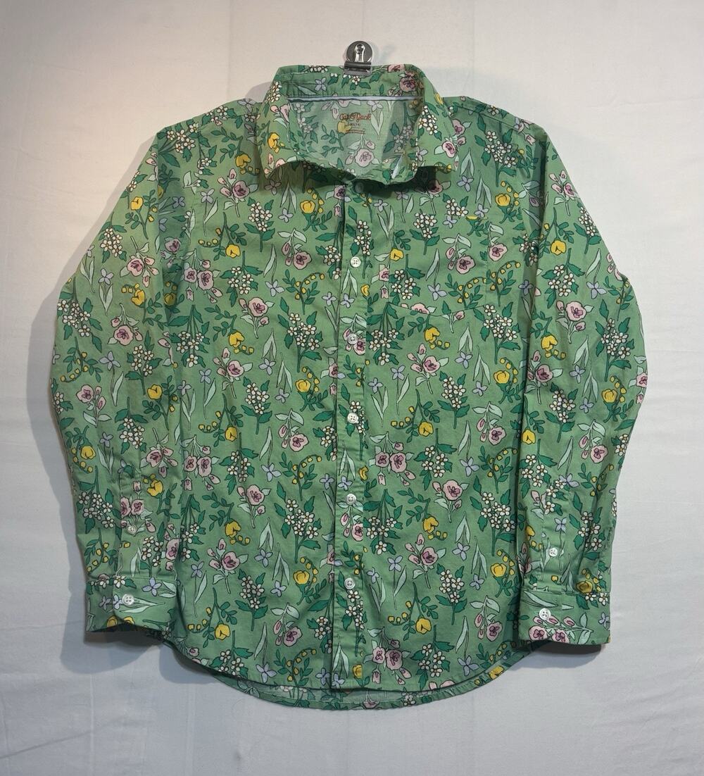 Cat & Jack Girls Floral Button Front Shirt XL (14) Green 100% Cotton